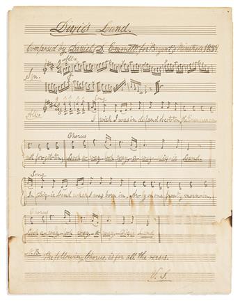 EMMETT, D. DECATUR. Autograph Musical Manuscript Signed, twice in the third person within the text, with complete lyrics and notes and